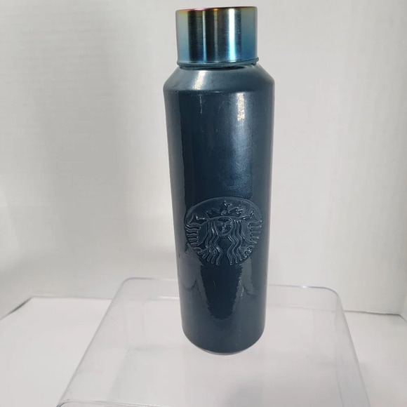 Starbucks‎ Recycled Glass Water Bottle 22oz Blue/Green Iridescent SPAIN - Picture 1 of 6